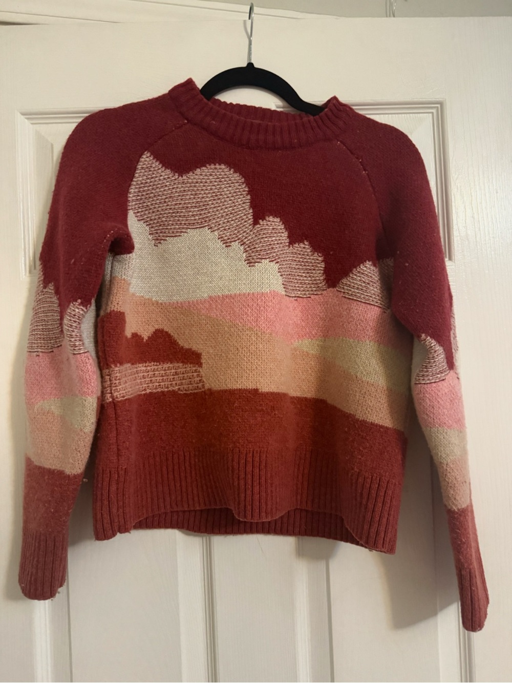 Frank and Oak Women's Multi-Color Crewneck Sweater - Red Pink Pattern